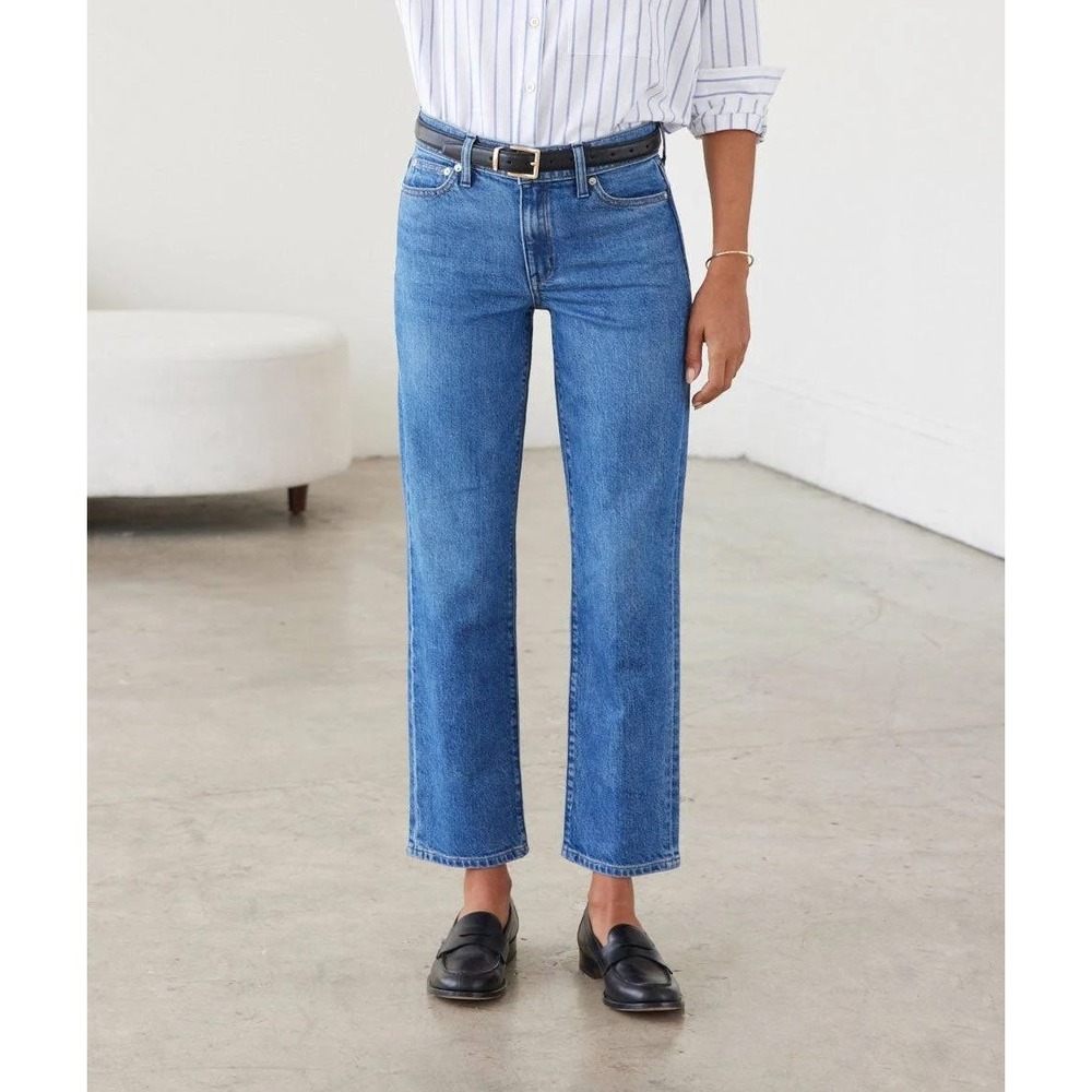 AYR The Frenchie Straight Leg Jeans Medium Wash Crop Length High Rise size 31